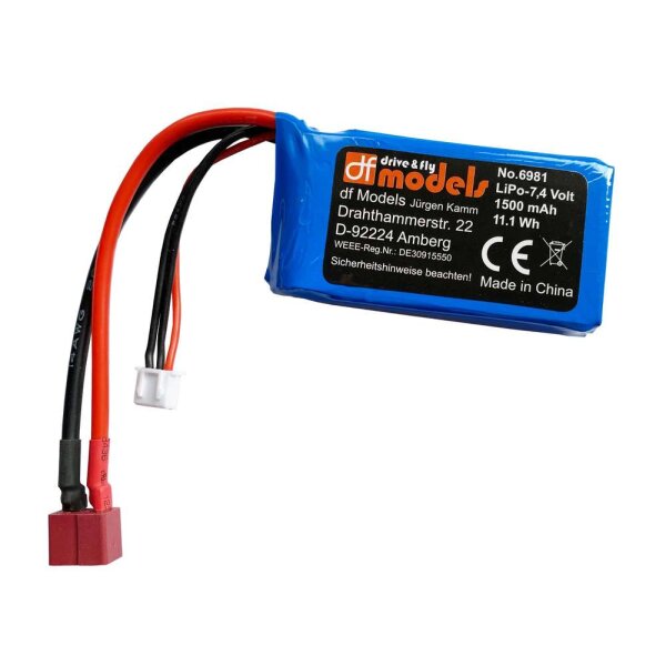 LiPo Akku 2S - 7,4 Volt - 1500mAh - T-Plug